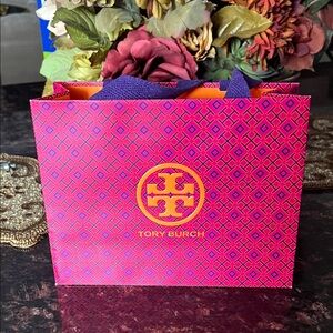 Tory Burch Pink and Purple Patterned Paper Shoppers Bag